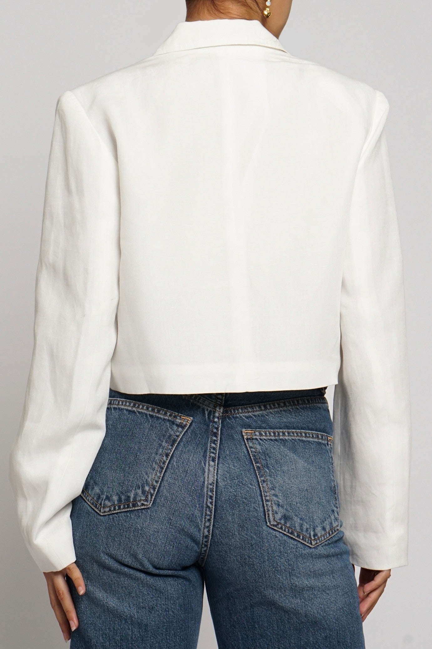 Cropped Boxy Linen Jacket White