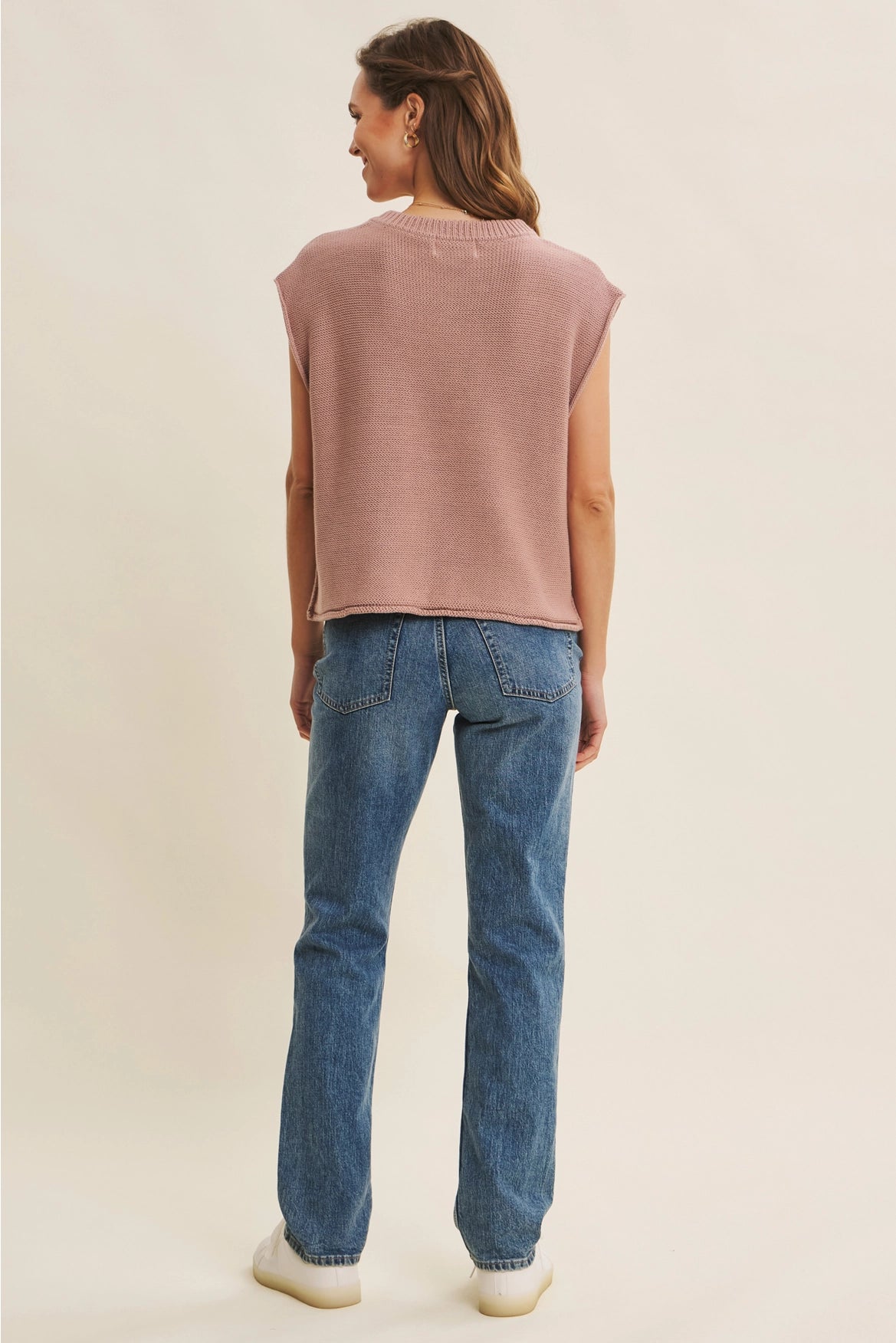 Exposed Seam Sweater Vest Top Dusty Rose