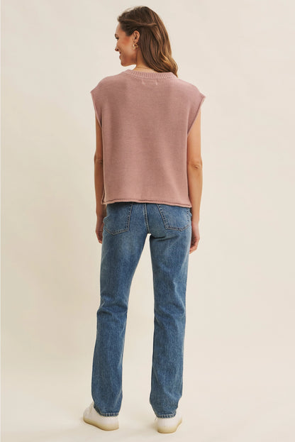 Exposed Seam Sweater Vest Top Dusty Rose