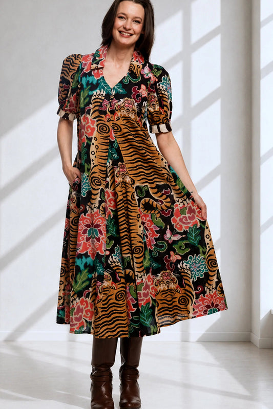Montauk Dress Tiger Rug Print