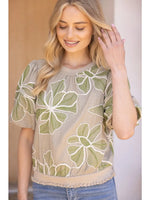 Bubble Sleeve Embroidered Top