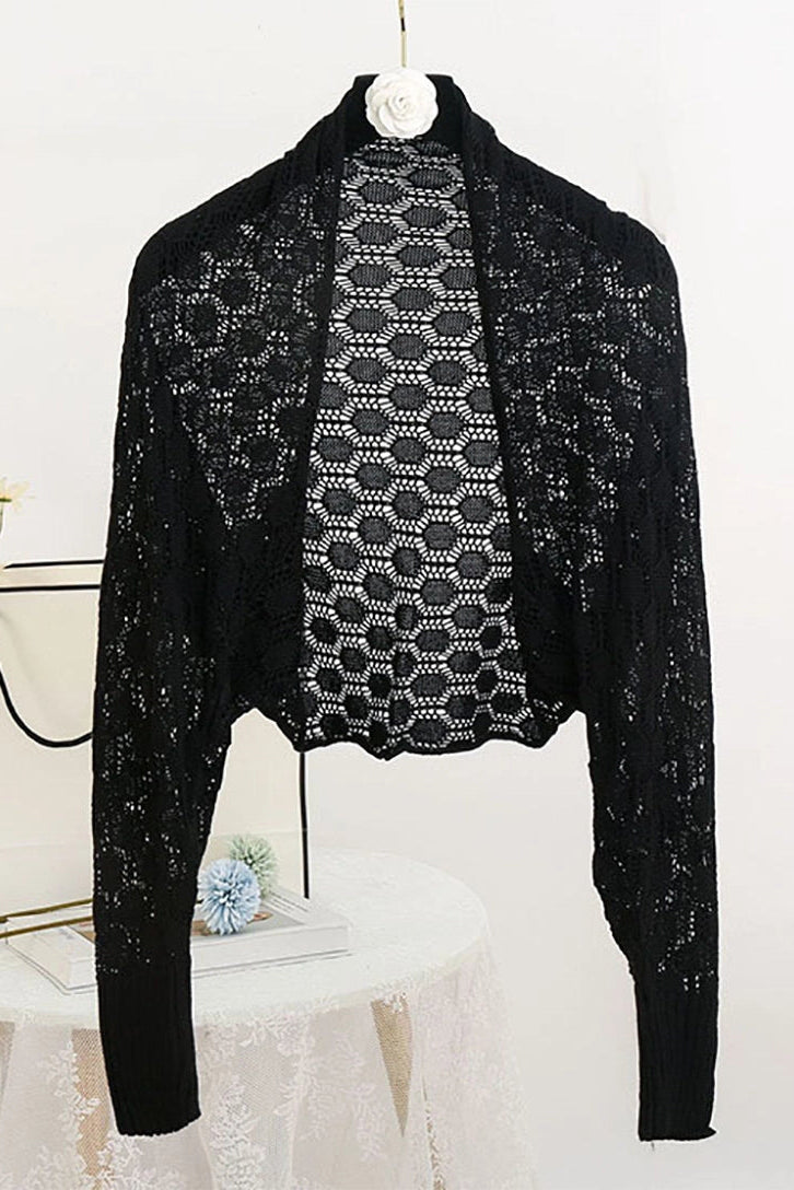 Crochet Hollow Bolero Shrug Black