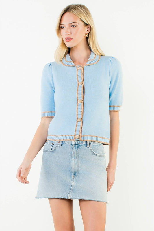 Contrast Trim Button Front Sweater