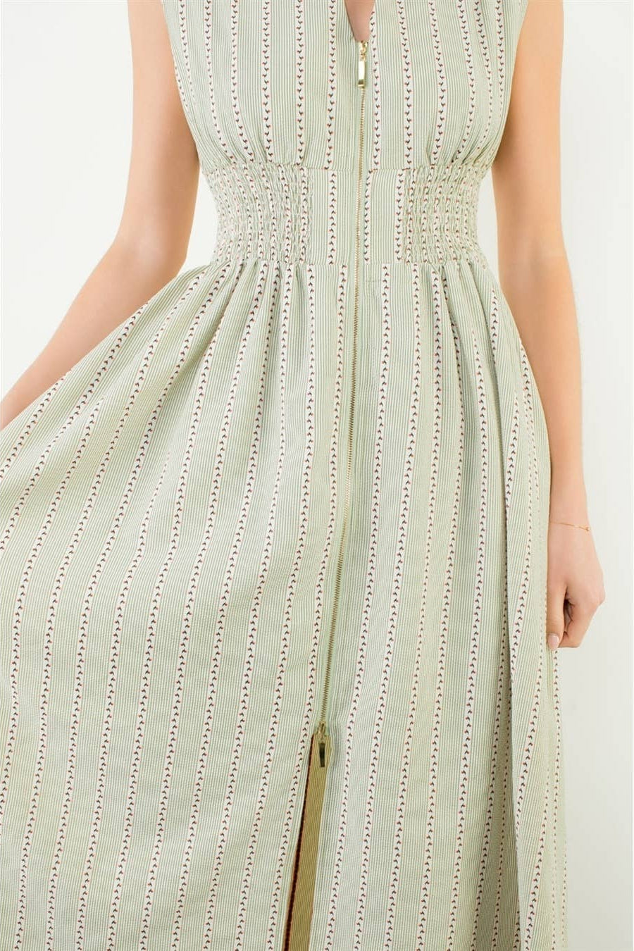 Sleeveless Striped Pattern V-Neck Dress