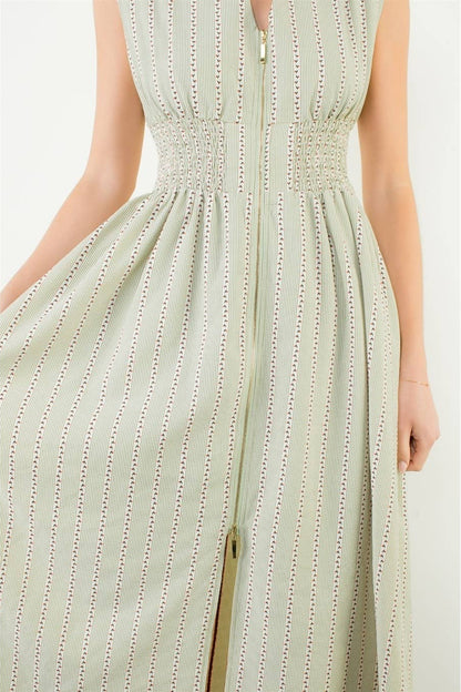 Sleeveless Striped Pattern V-Neck Dress