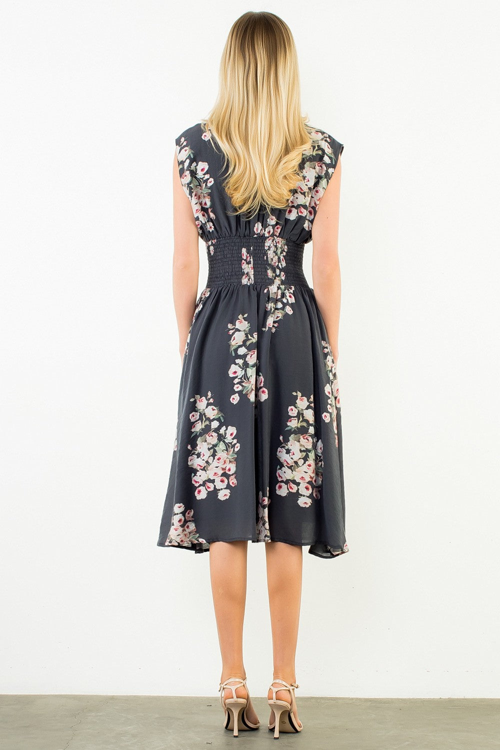 Sleeveless Floral Zipper Midi Dress Black