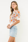 Short Sleeve Floral Crew Neck Sweater