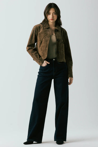 Button Up Suede Jacket Black Coffee