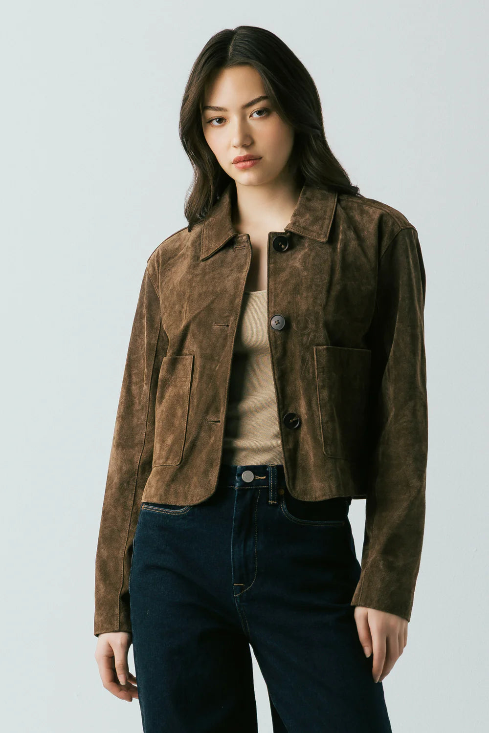 Button Up Suede Jacket Black Coffee