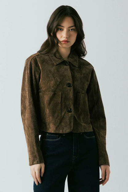 Button Up Suede Jacket Black Coffee