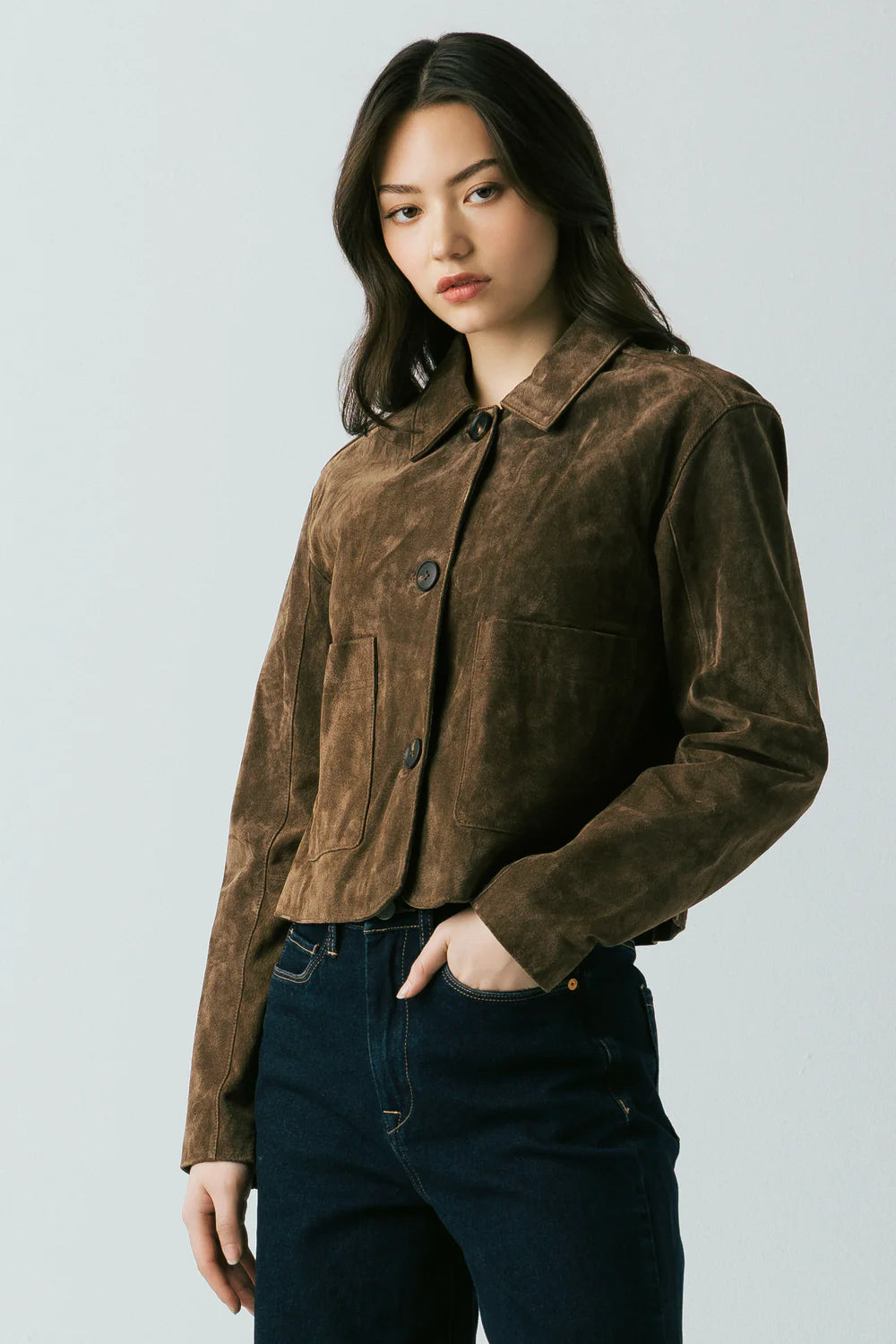 Button Up Suede Jacket Black Coffee