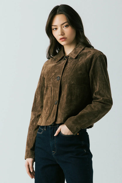 Button Up Suede Jacket Black Coffee