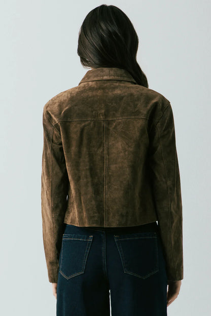 Button Up Suede Jacket Black Coffee