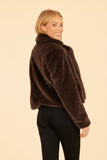 Plush Faux Fur Collar Jacket Dark Brown