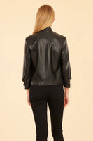Faux Leather Ruched Sleeve Blazer