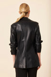Faux Leather Ruched Sleeve Blazer Black