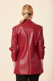 Faux Leather Ruched Sleeve Blazer Deep Red