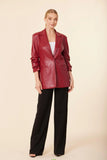 Faux Leather Ruched Sleeve Blazer Deep Red