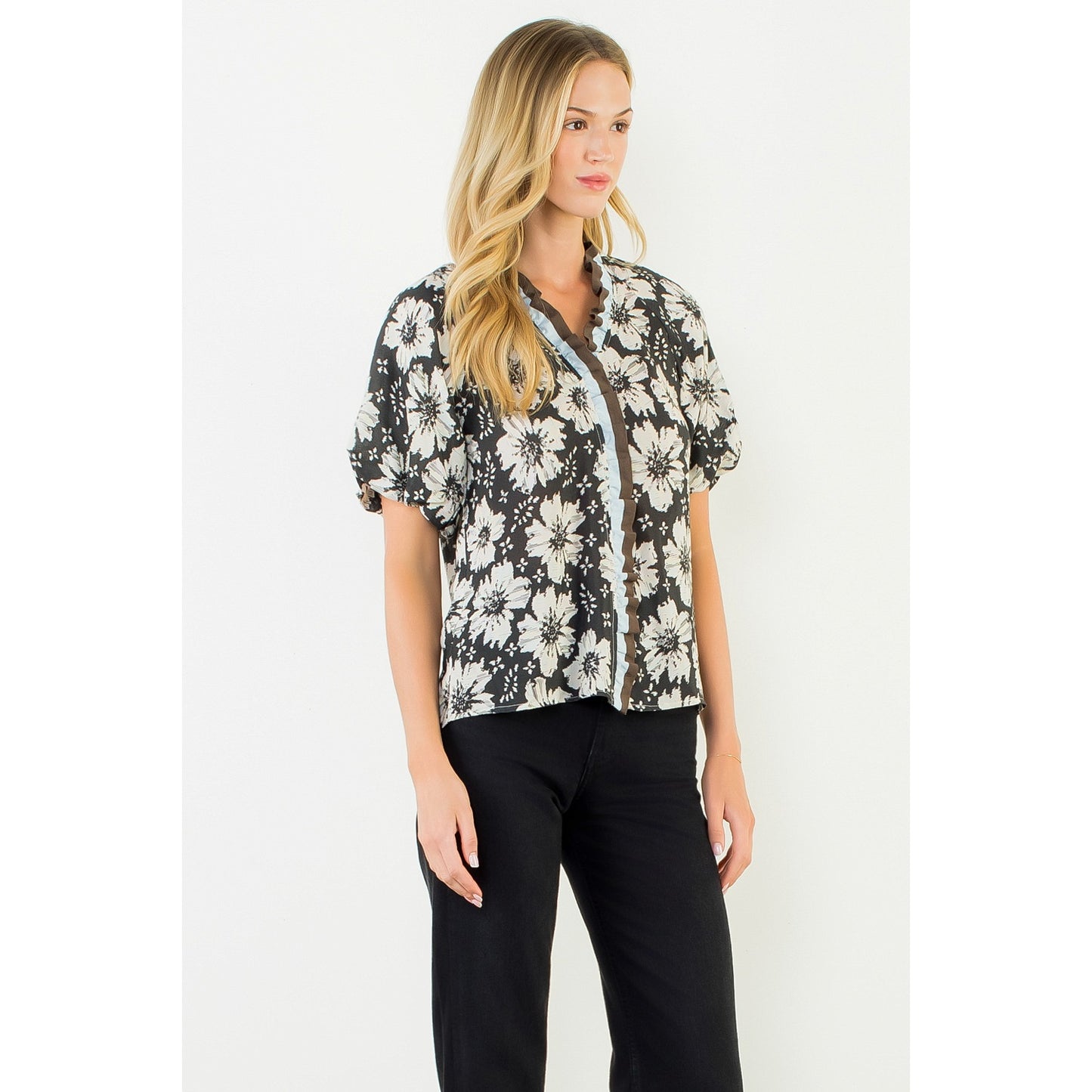 Puff Sleeve Floral Print Top