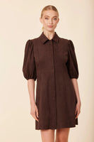 Faux Suede Puff Shoulder Dress