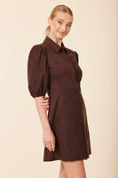 Faux Suede Puff Shoulder Dress