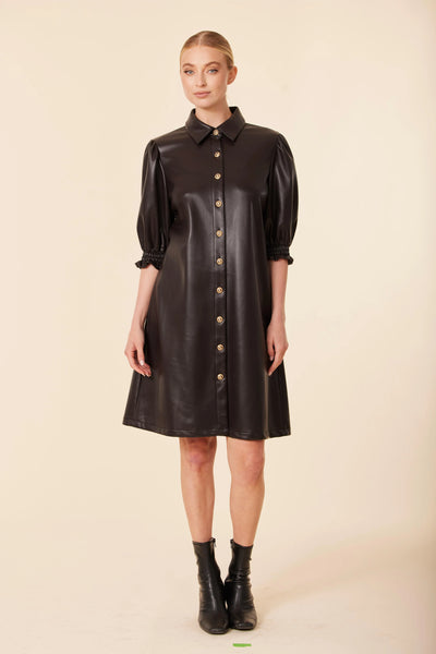 Faux Leather Button Down Dress