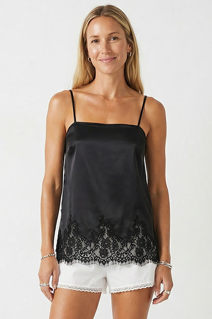 Square Neck Lace Trim Satin Cami