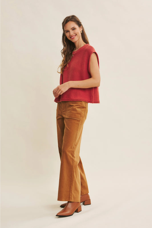 Exposed Seam Sweater Vest Top Rust