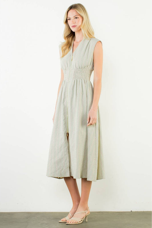 Sleeveless Striped Pattern V-Neck Dress