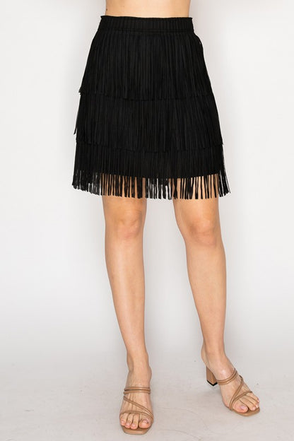Short Fringe Skirt Black