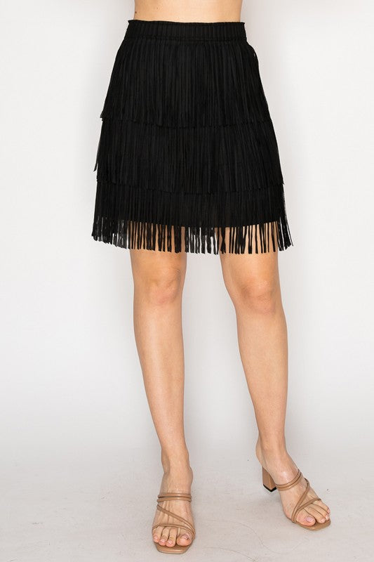 Short Fringe Skirt Black