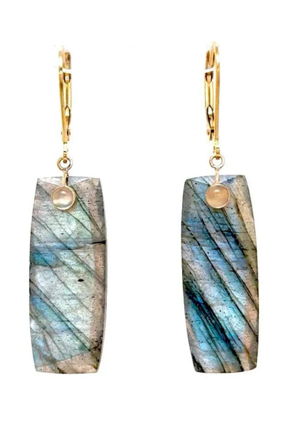 Long Labradorite Slice Drop Earrings