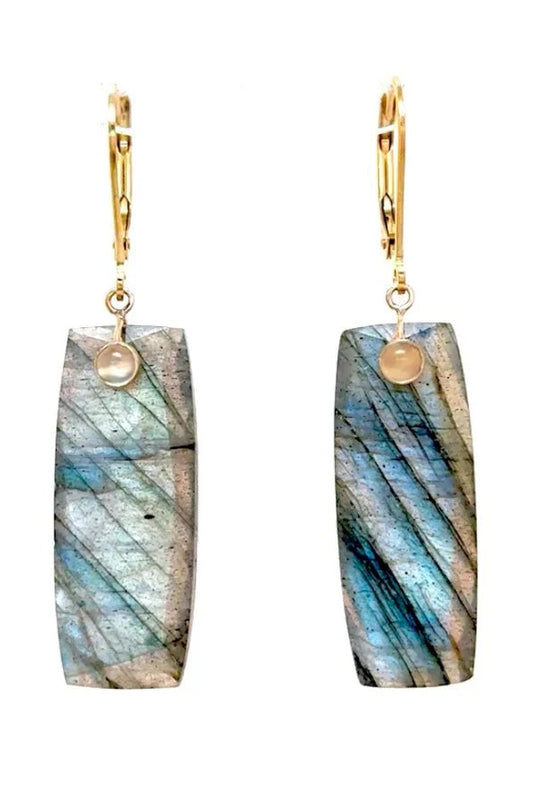 Long Labradorite Slice Drop Earrings