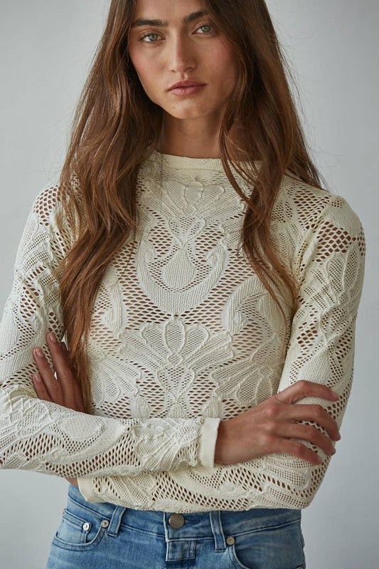 Jacquard Fishnet Layering Top Cream