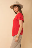 Double Ruffle Short Sleeve Top Red