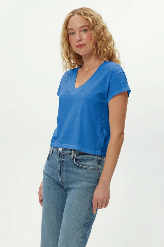 Harlan Cropped V-Neck Blue Ribbon