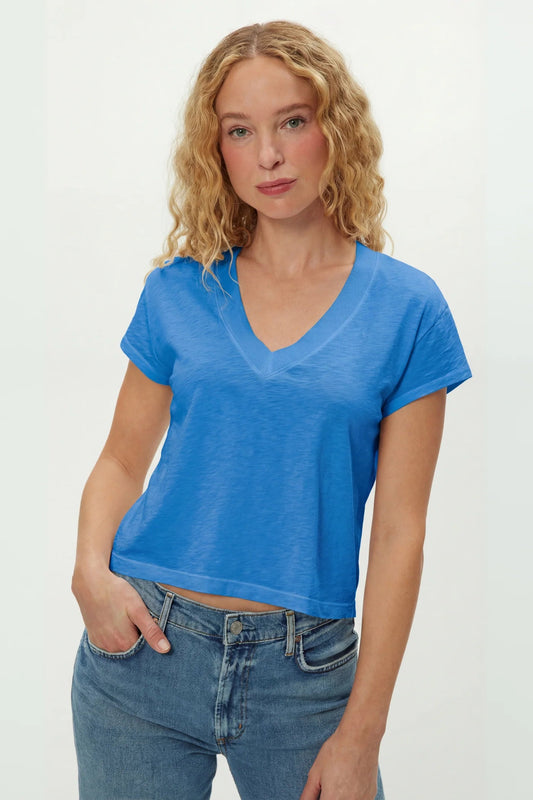 Harlan Cropped V-Neck Blue Ribbon