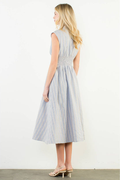 Sleeveless Striped Pattern V-Neck Dress