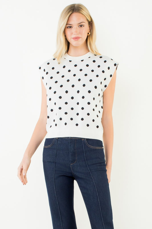 Sleeveless Polka Dot Knit Top