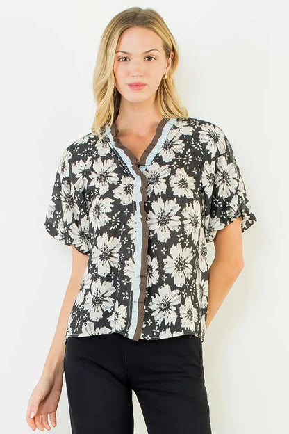 Puff Sleeve Floral Print Top