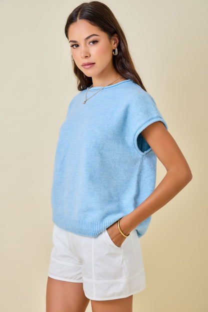 Cap Sleeve Sweater Knit Top Blue