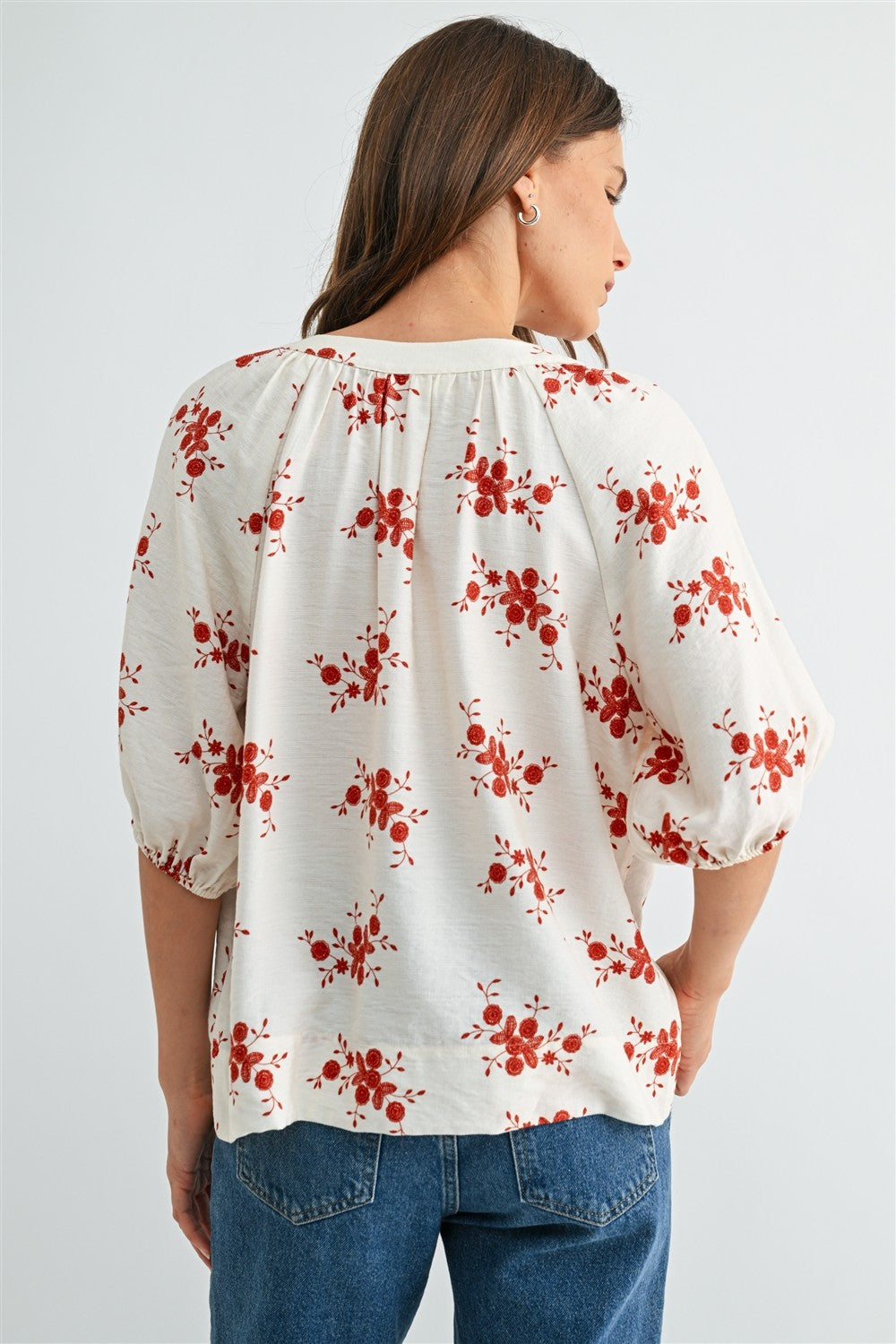 V-Neck Floral Print Blouse