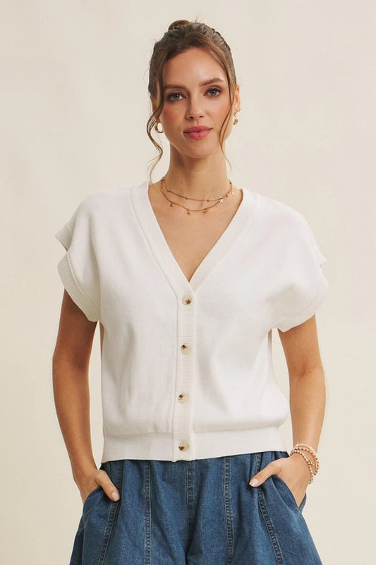 Button Down Sweater Vest Off White