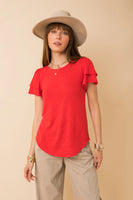 Double Ruffle Short Sleeve Top Red