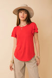Double Ruffle Short Sleeve Top Red