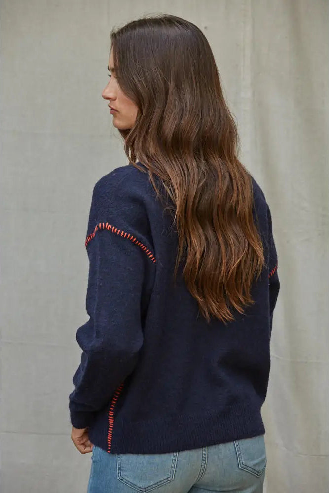 Contrast Stitch Detail Sweater Navy