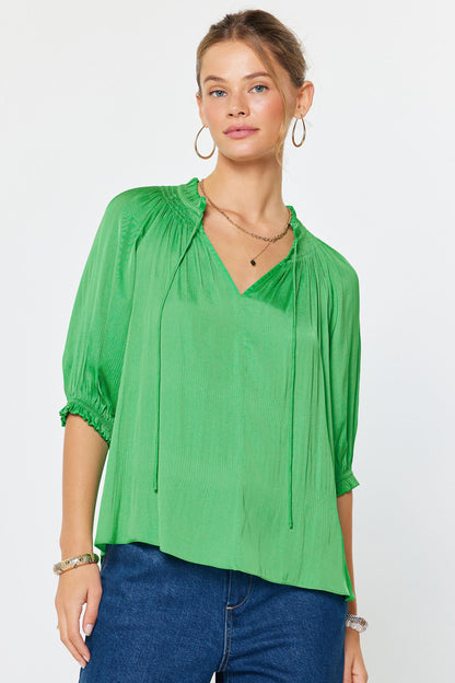 Tie Front Pleated Blouse Spring Green