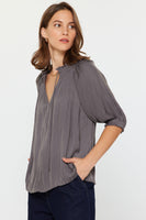 Tie Front Pleated Blouse Charcoal