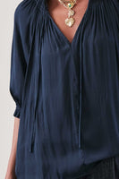 Tie Front Pleated Blouse Dark Navy