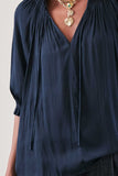Tie Front Pleated Blouse Dark Navy